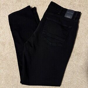 Nautica Mens Straight Fit Stretch Black Jeans 38x34 Cotton Denim Workwear